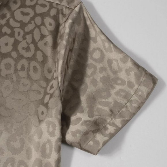 Grey Mens leopard print Button Up Tee Shirt - Picture 6 of 7